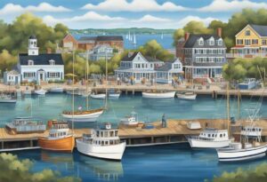 The historic Port Jefferson harbor bustles with ships, as the iconic waterfront village comes to life with charming shops and bustling restaurants