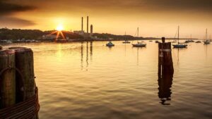 Port Jefferson NY harbor sunset in Long Island New York